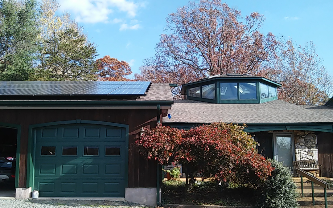 Solar panel on garage of house