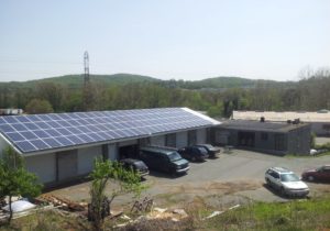 Solar panels on roof of a comercial building