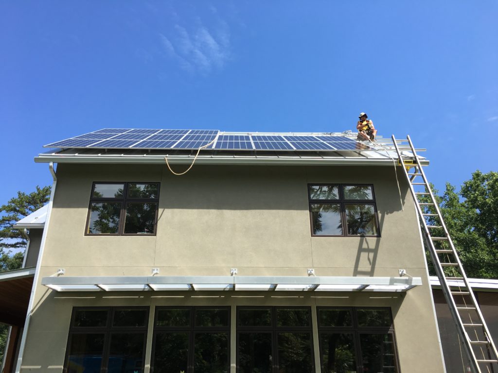 Solar panels on a barn roof